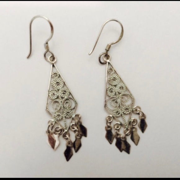 Authentic Sterling Silver Drop Earrings with Pouch - Picture 2 of 2